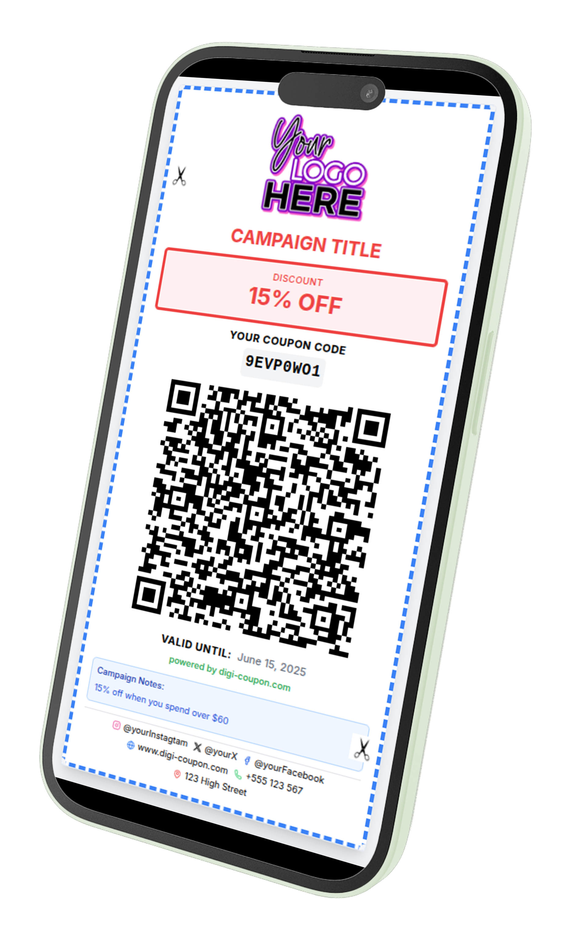 Digital coupon displayed on mobile phone