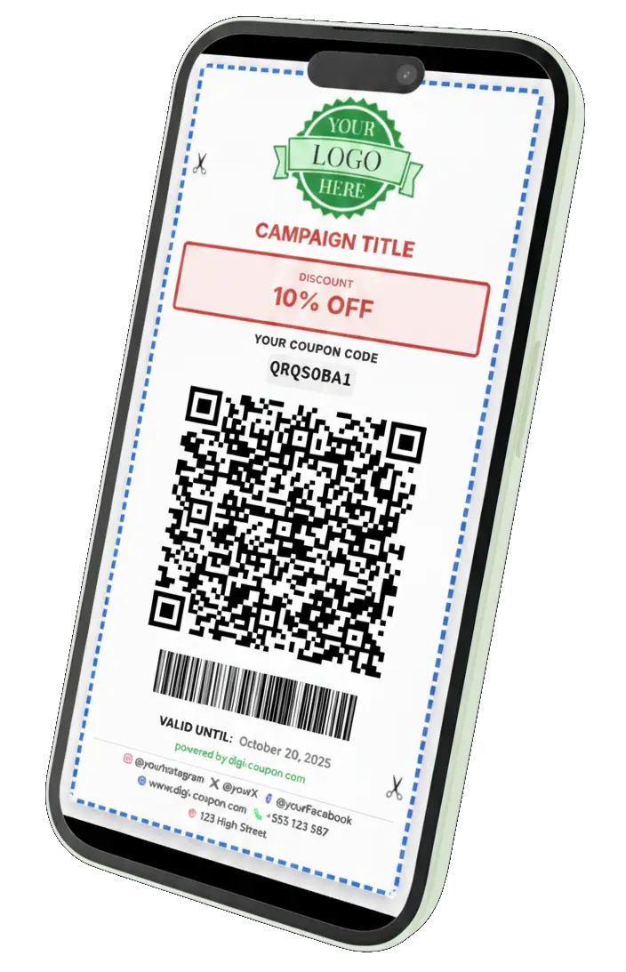 Digital coupon displayed on mobile phone screen